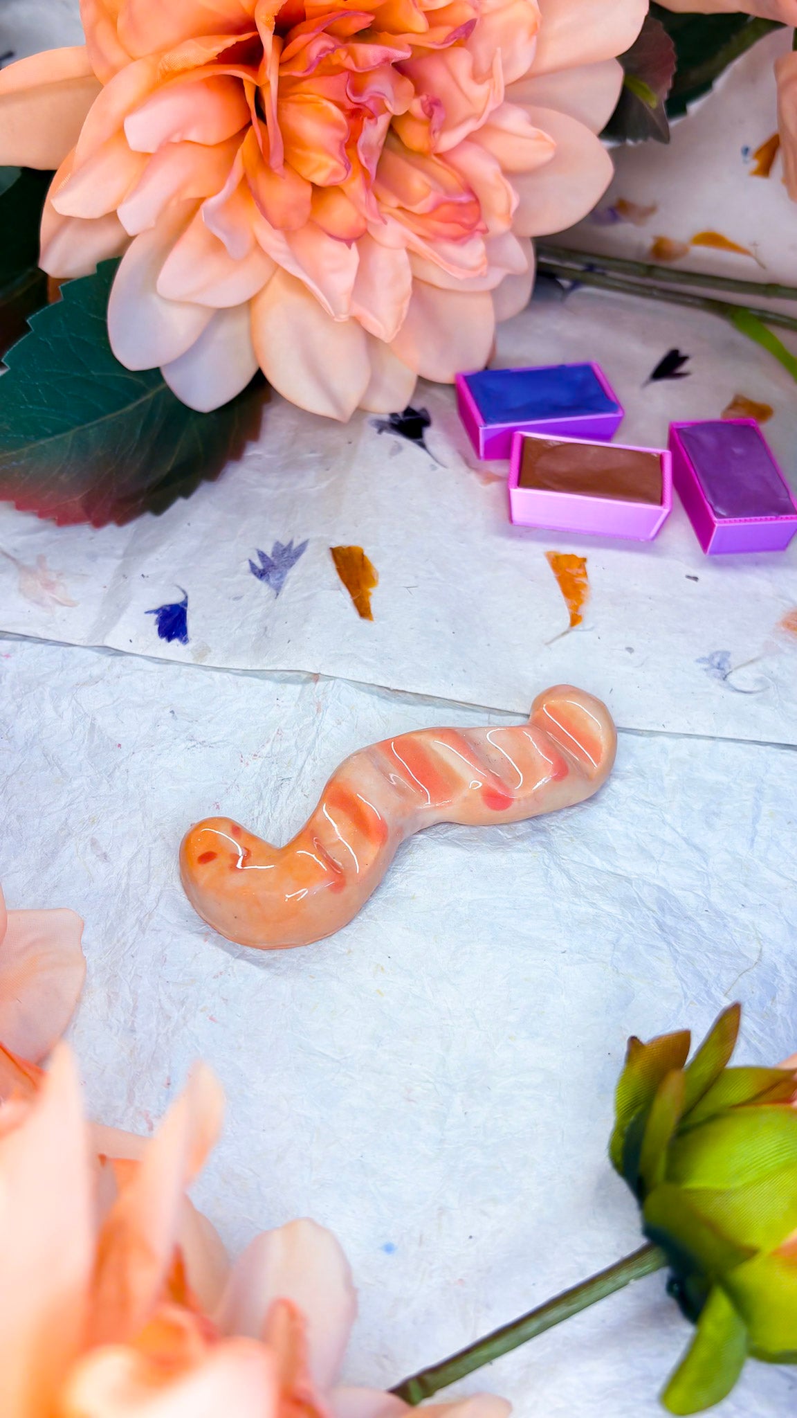 Ceramic Artist Paint Brush Rest - (experimental) Happy Worm
