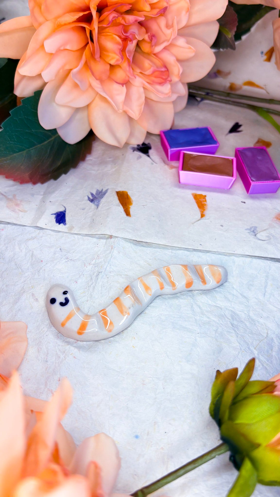 Ceramic Artist Paint Brush Rest - (experimental) Happy Worm