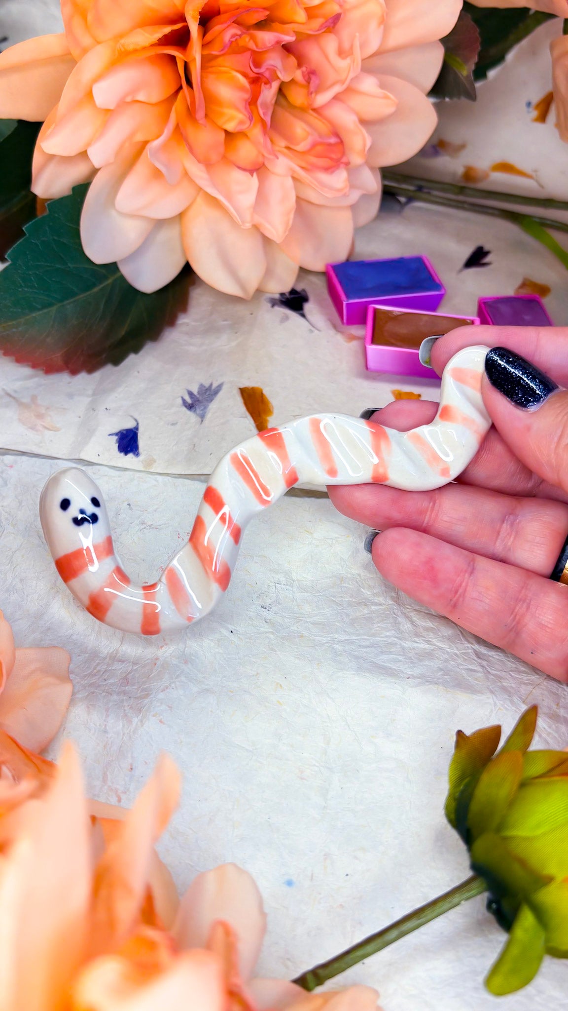 Ceramic Artist Paint Brush Rest - (experimental) Happy Worm