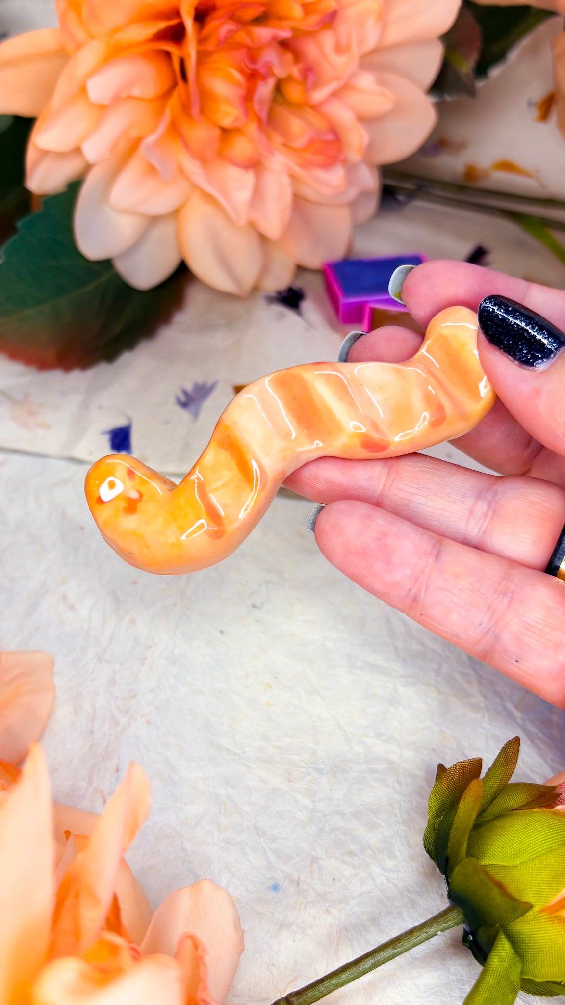 Ceramic Artist Paint Brush Rest - (experimental) Happy Worm