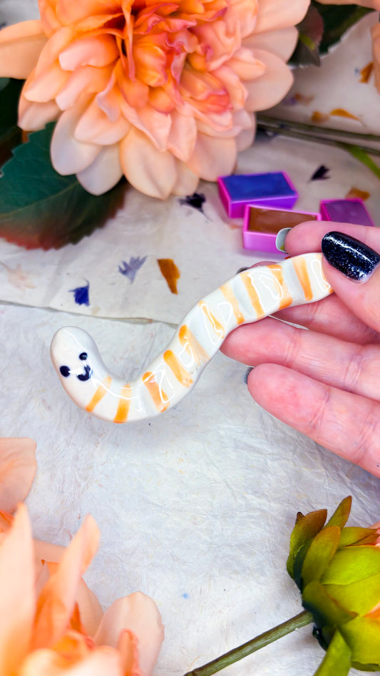 Ceramic Artist Paint Brush Rest - (experimental) Happy Worm