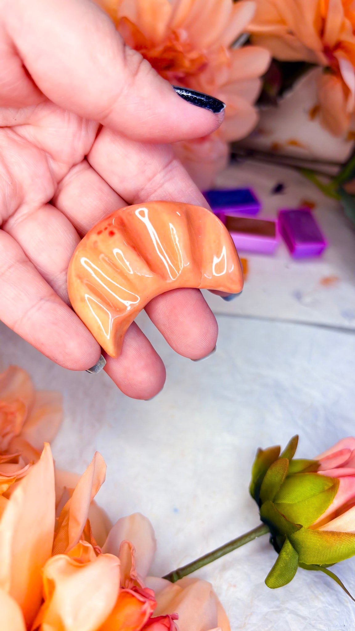 Ceramic Artist Paint Brush Rest - Croissant (experimental)