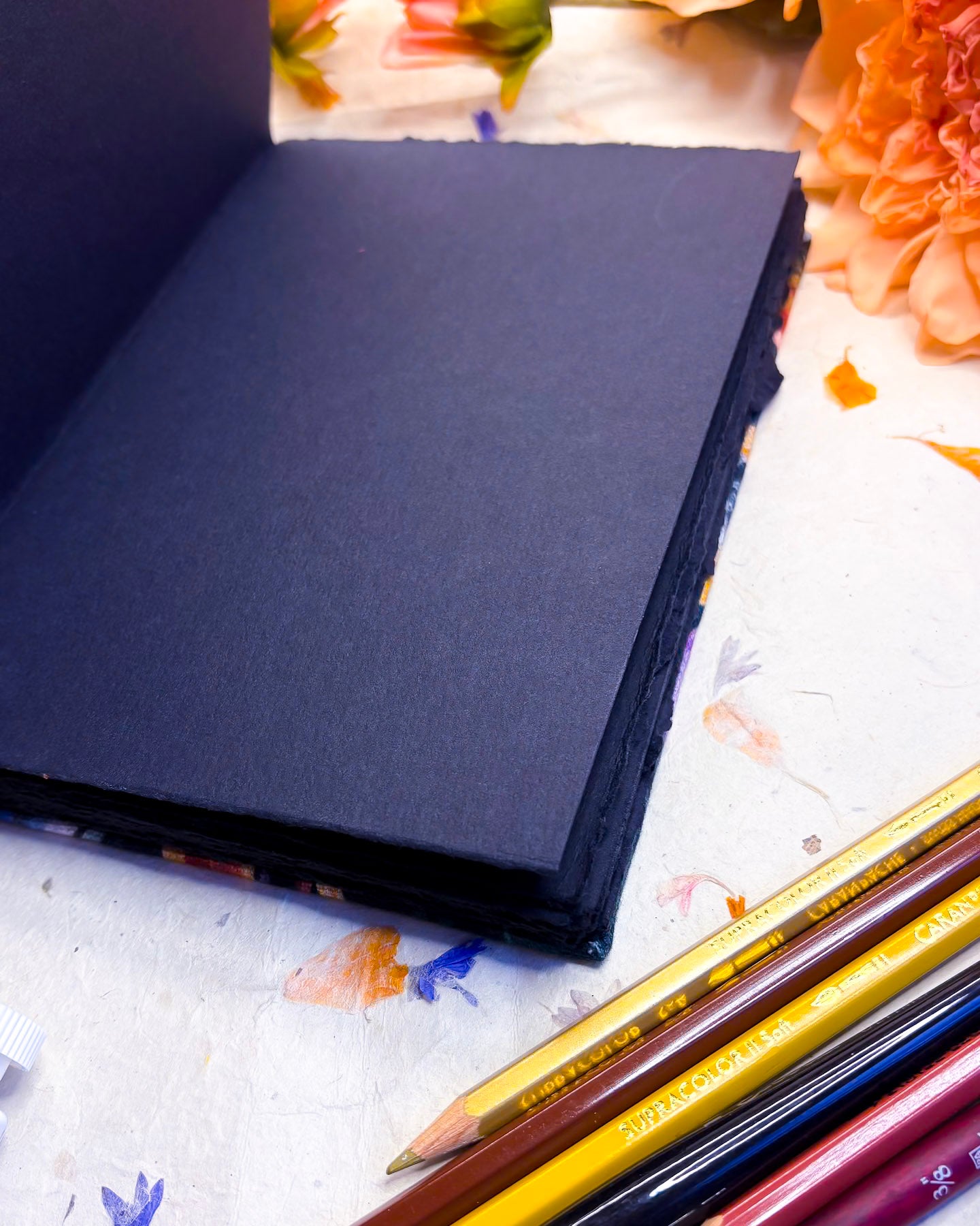🌱  Vegan Handmade Sketchbook / Art Journal - BLACK 100% Cotton