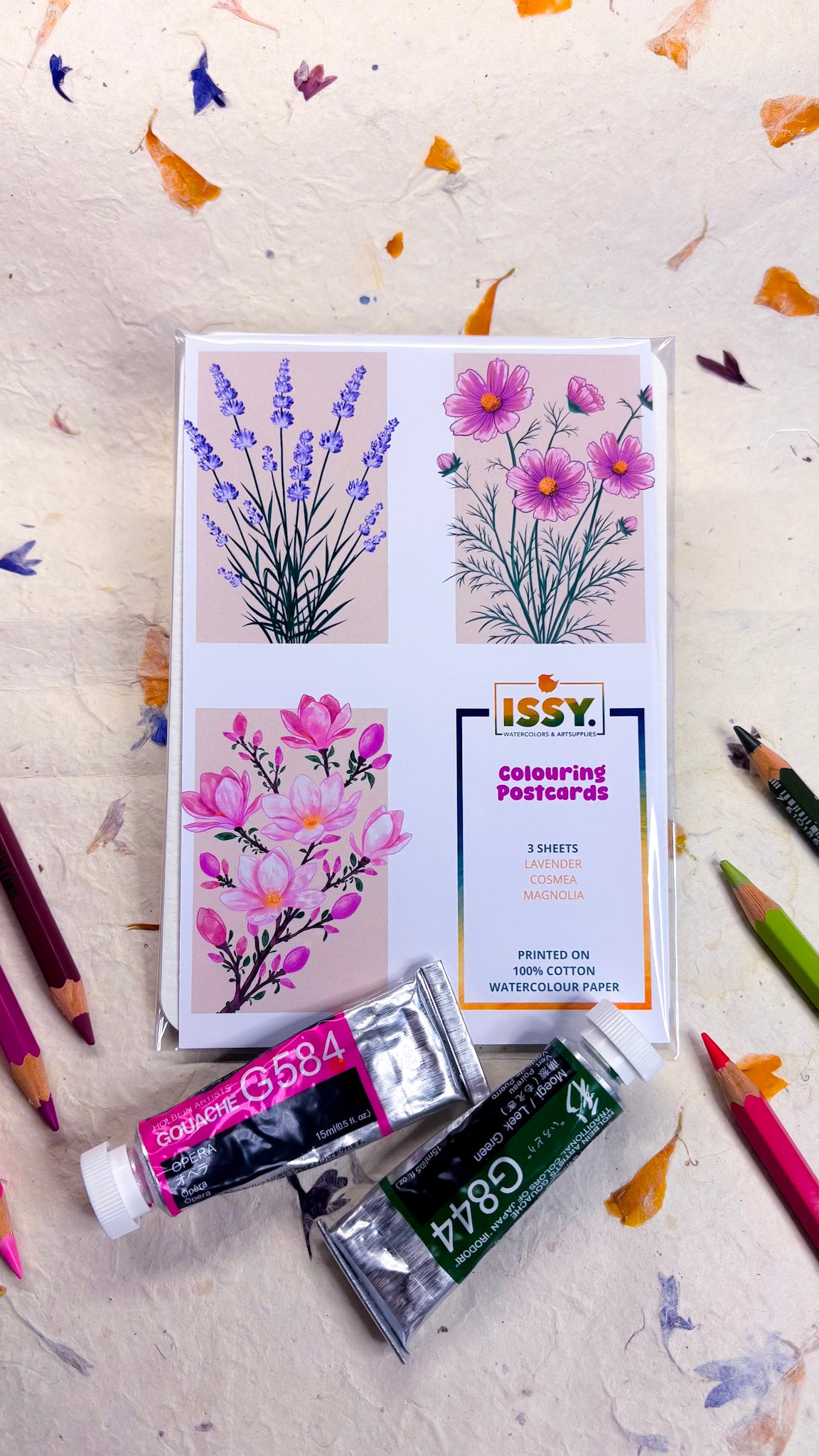 Colouring Postcards - 100% Cotton - 3 cards