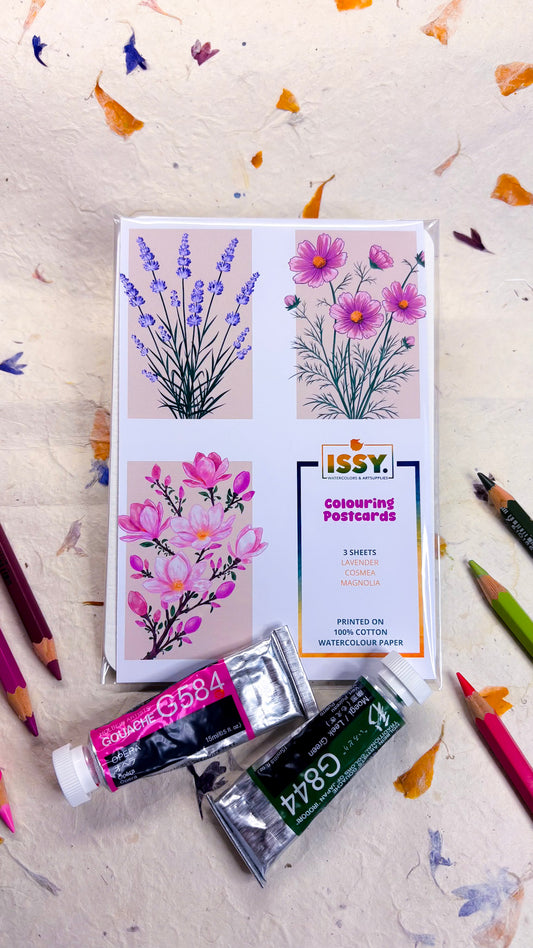Colouring Postcards - 100% Cotton - 3 cards