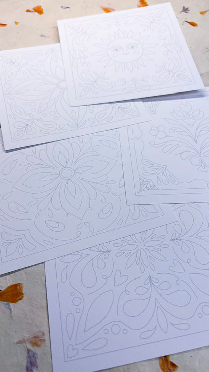 Where the Azulejos Bloom - 5 Colouring Sheets (Mix Media)