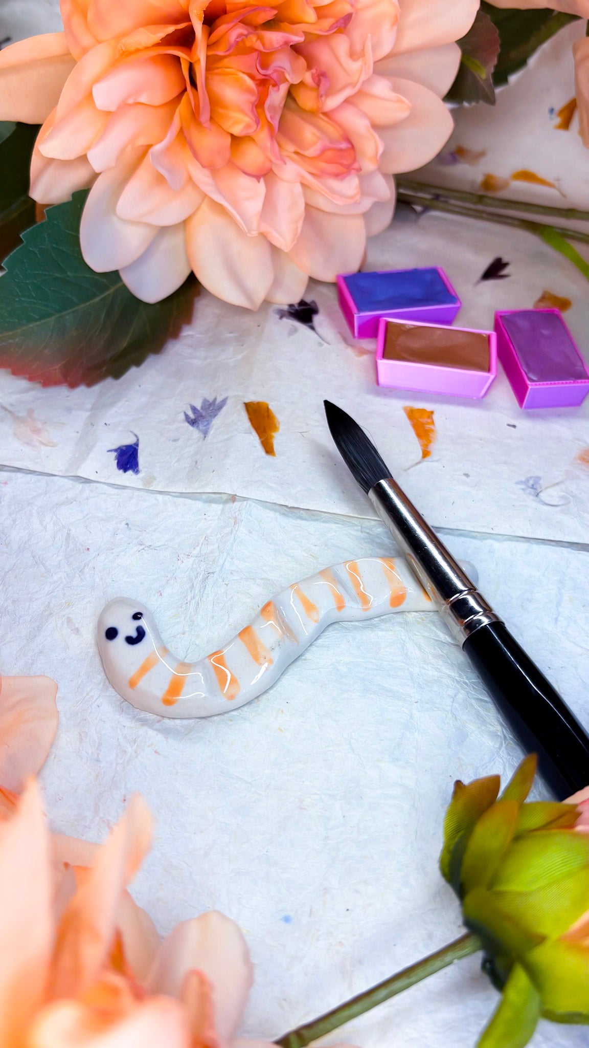 Ceramic Artist Paint Brush Rest - (experimental) Happy Worm