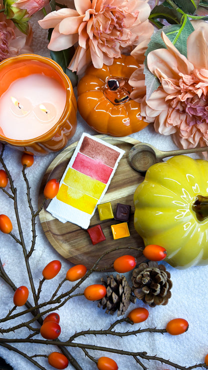 🍁 Autumn Curated Watercolor Set – Misa, Poppy, Sunflower & Mango (4 Halfpans)