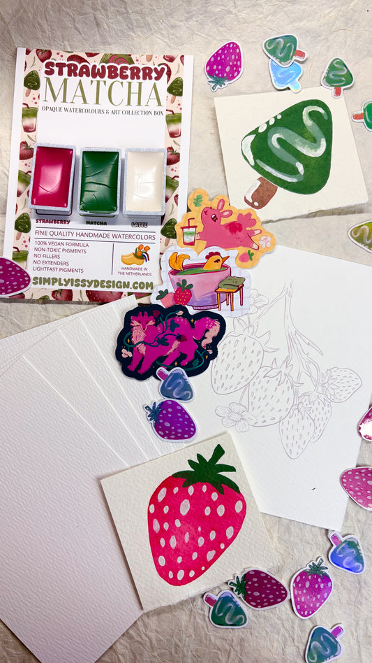 🍓 Strawberry Matcha Opaque Watercolours & Art Box