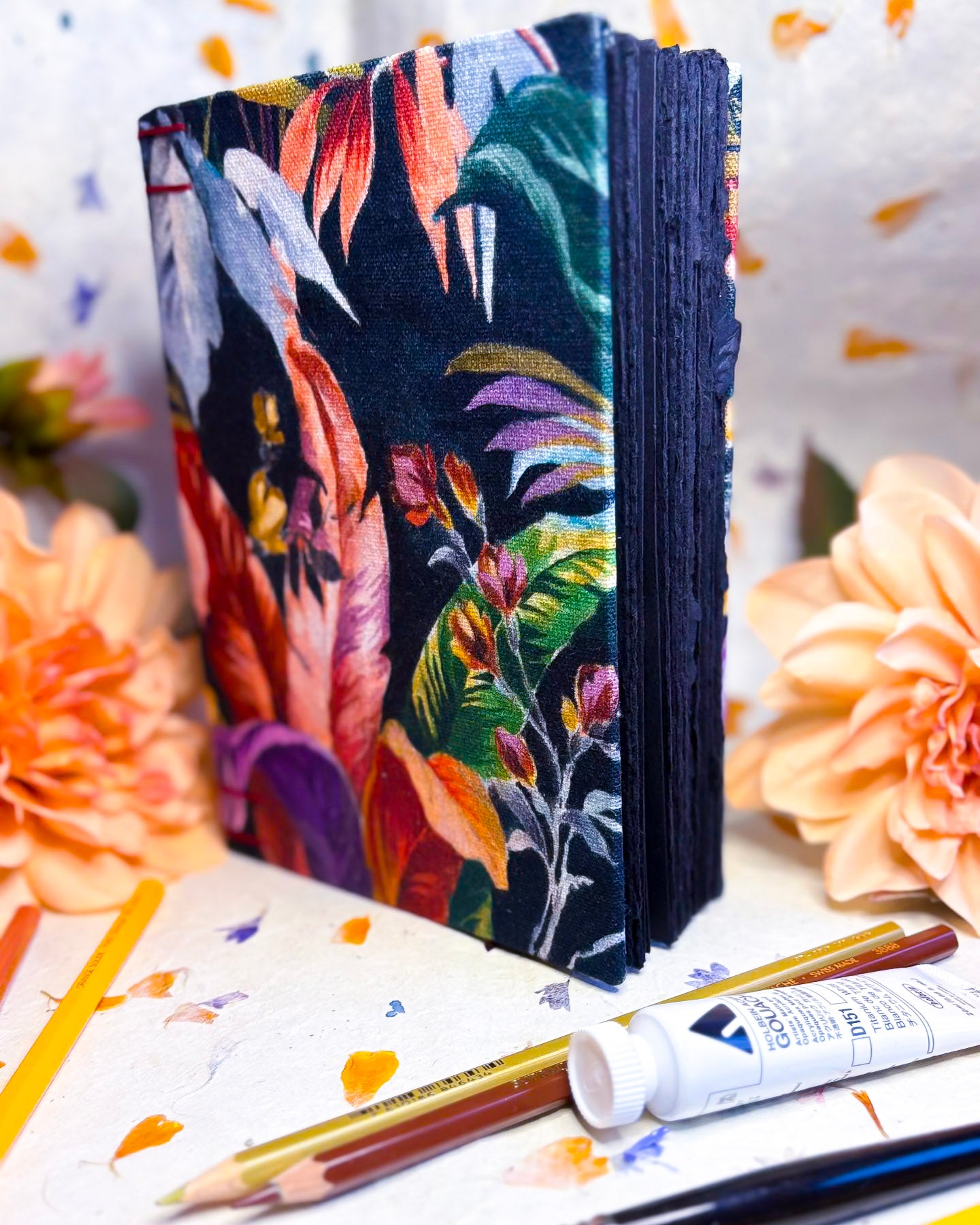 🌱  Vegan Handmade Sketchbook / Art Journal - BLACK 100% Cotton