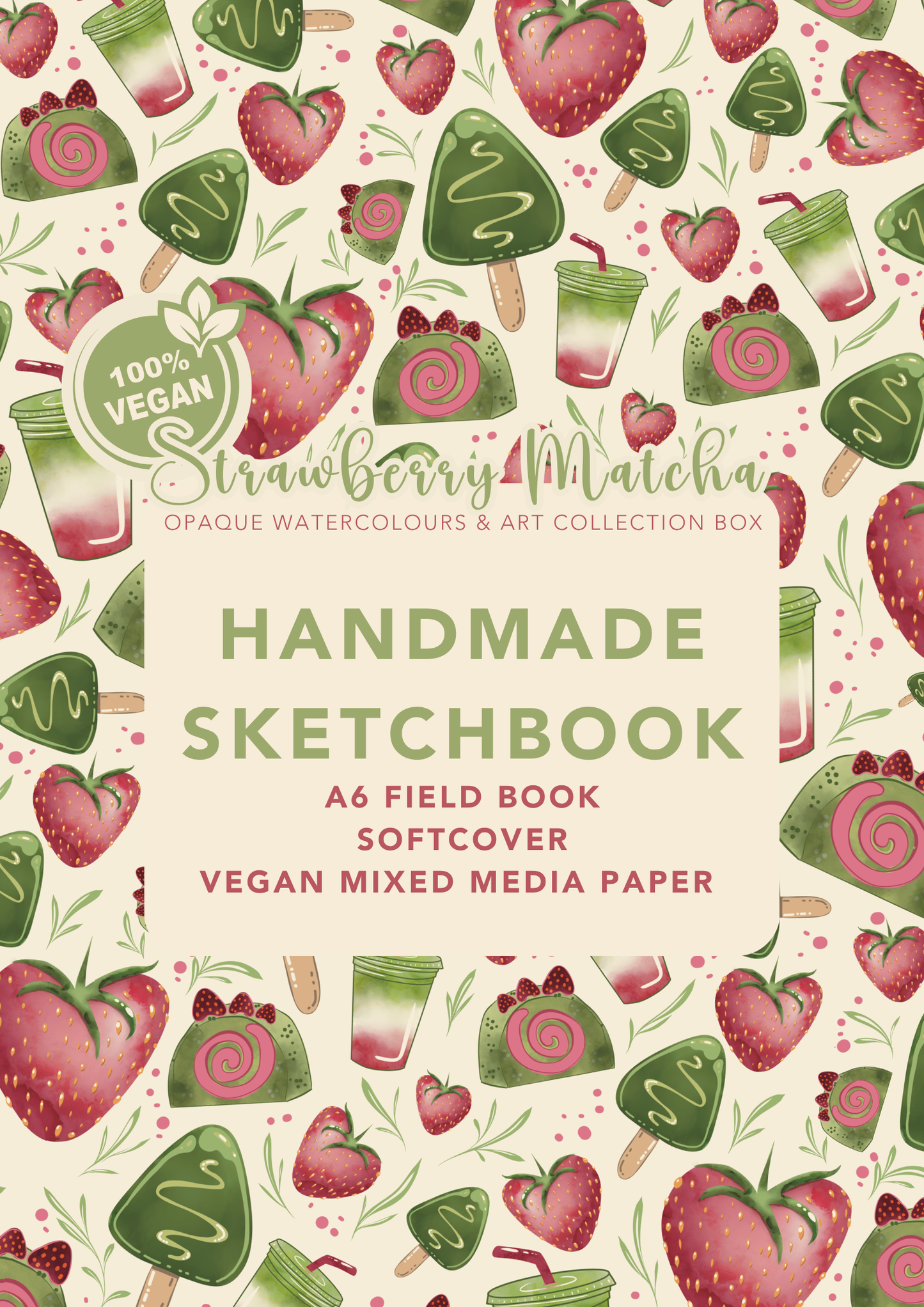 PRE-ORDER 🍓 Strawberry Matcha - Handmade Sketchbook