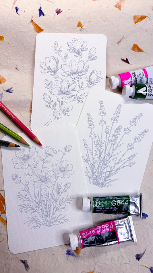 Colouring Postcards - 100% Cotton - 3 cards