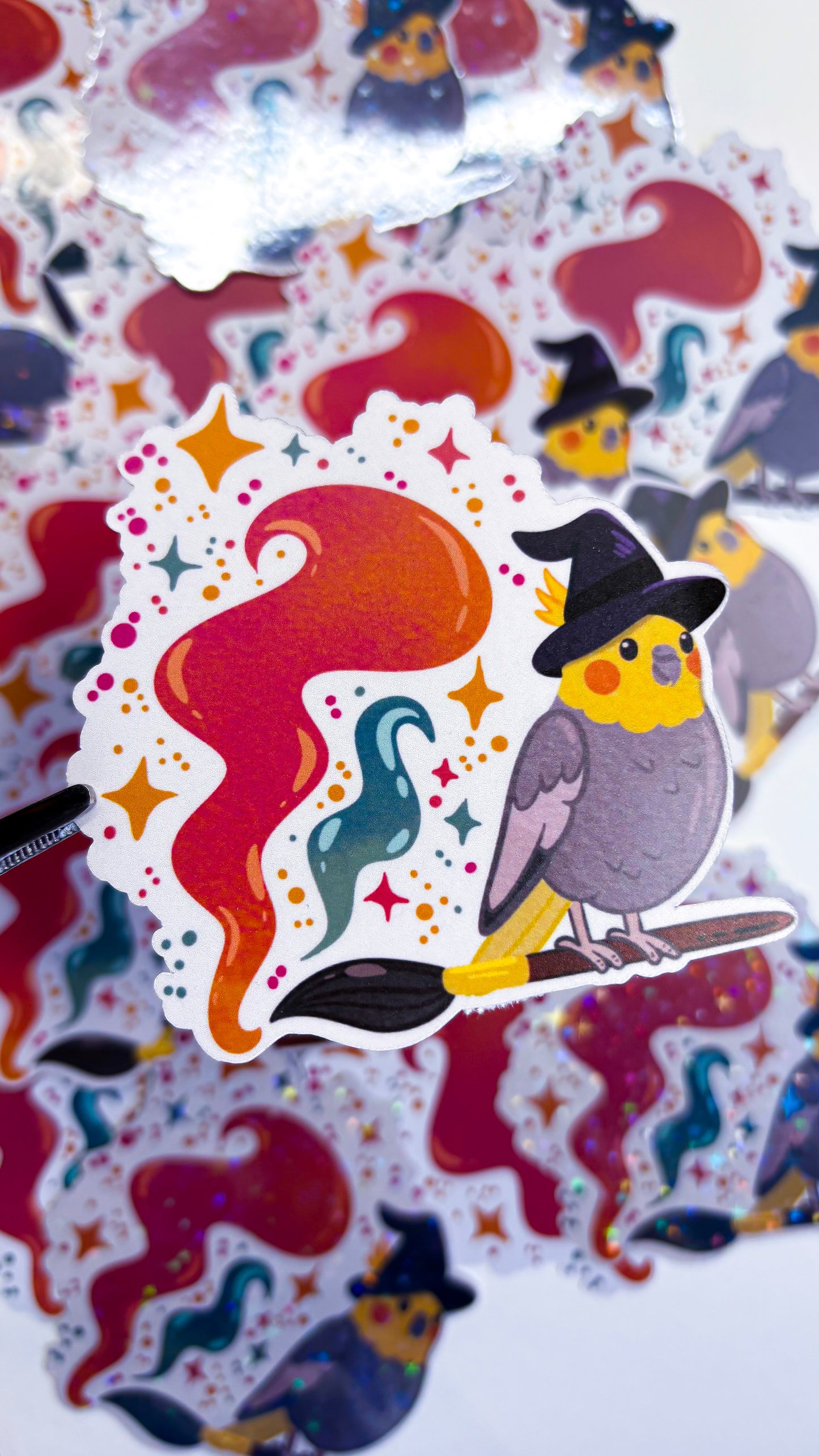 Magical Cockatiel Vinyl Sticker - Soft Witch Watercolor Collection