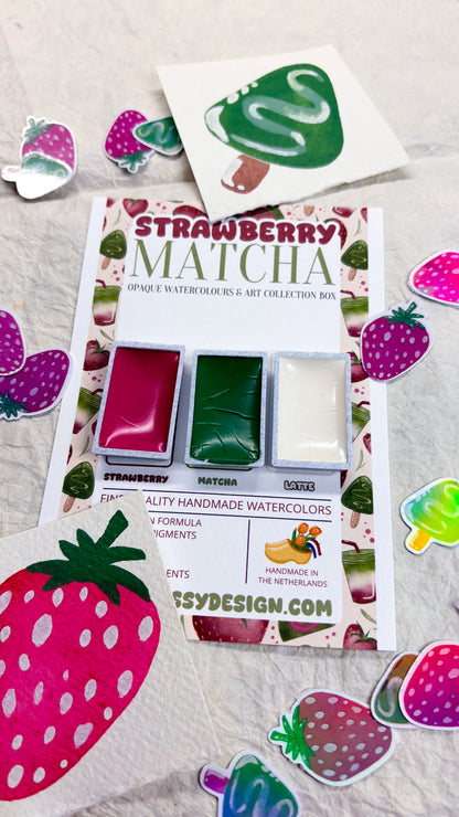 🍓 Strawberry Matcha Opaque Watercolours - Big Pans Trio