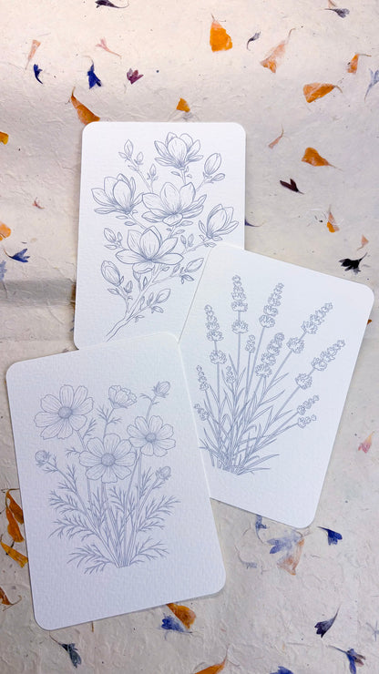 Colouring Postcards - 100% Cotton - 3 cards
