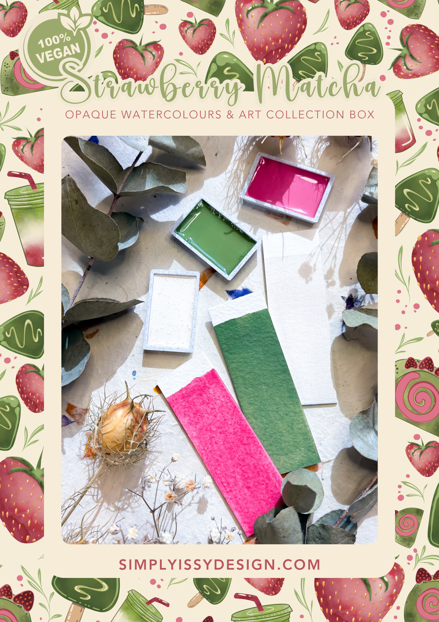 PRE-ORDER 🍓 Strawberry Matcha Opaque Watercolours & Art Box