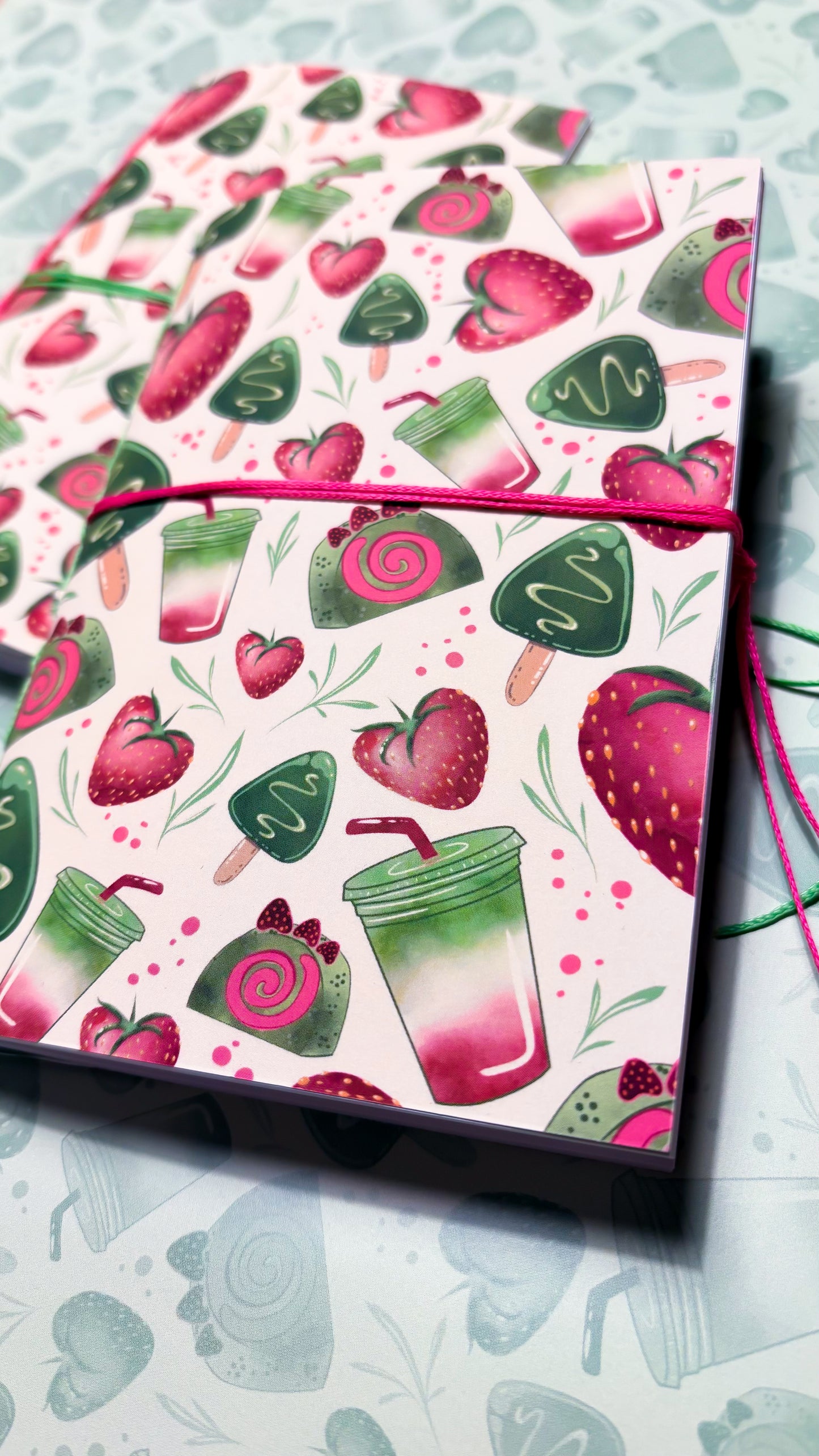 PRE-ORDER 🍓 Strawberry Matcha - Handmade Sketchbook A6