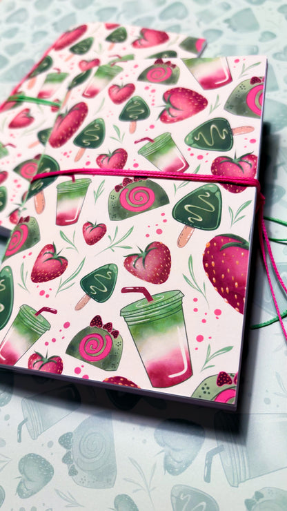PRE-ORDER 🍓 Strawberry Matcha - Handmade Sketchbook A6