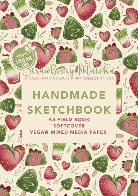 PRE-ORDER 🍓 Strawberry Matcha - Handmade Sketchbook A5